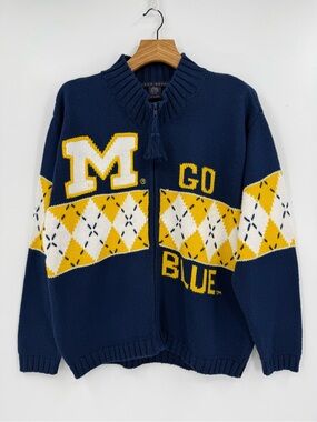 Birch Bros Vintage 90s Go Blue UOM Michigan Wolverines Full Zip Sweater L